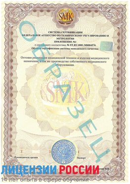 Образец сертификата соответствия (приложение) Лосино-Петровский Сертификат ISO 13485