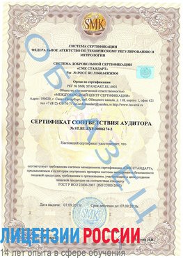 Образец сертификата соответствия аудитора №ST.RU.EXP.00006174-3 Лосино-Петровский Сертификат ISO 22000